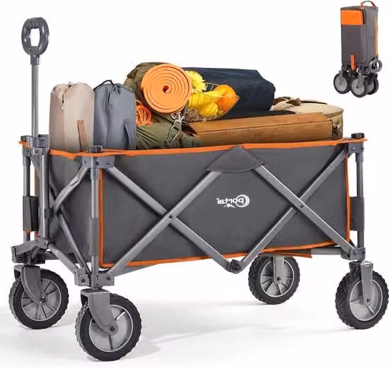 Carrello pieghevole per esterno - utile per festival, giardino, campeggio e picnic - trasportabile fino a 100 kg - colore arancione Carrello grande a mano