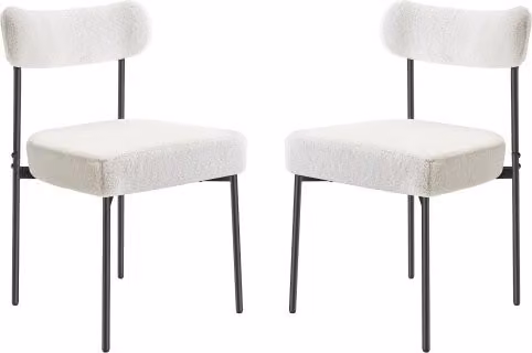 Set di 2 sedie VEVOR in stile mid-century con rivestimento in tessuto bouclé bianco e gambe in metallo nero per sala da pranzo e cucina, L: 54 cm, P: 50 cm, H: 79,5 cm