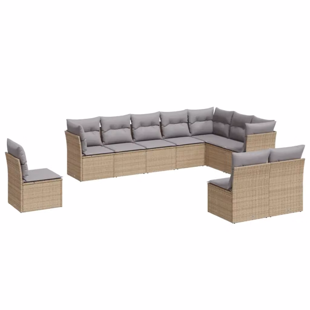 vidaXL Set Divano da Giardino 10 pz in Polyrattan e Metallo con Cuscini Beige e Grigio – 2