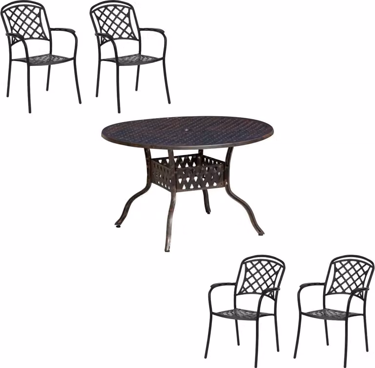 Inko Set da salotto 5 pezzi in alluminio pressofuso bronzo Tavolo Ø 120 cm con 4 poltrone