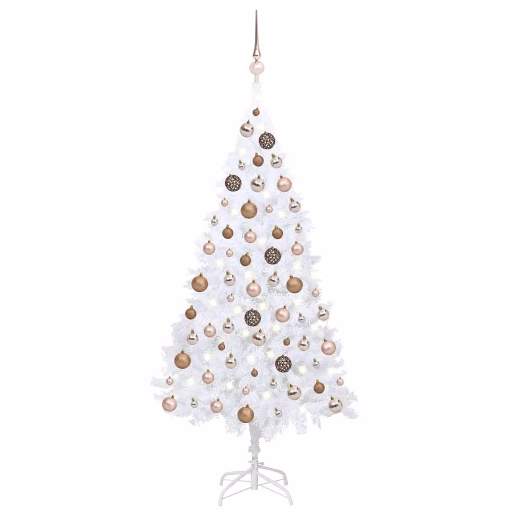 The Living Store Albero di Natale artificiale con luci e palline bianco 120 cm