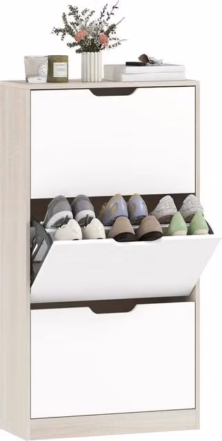 Scarpiera Portascarpe 3 Ante Abatibili ¨C Minimal ¨C Bianco e Rovere 62.5x26x117.5 cm