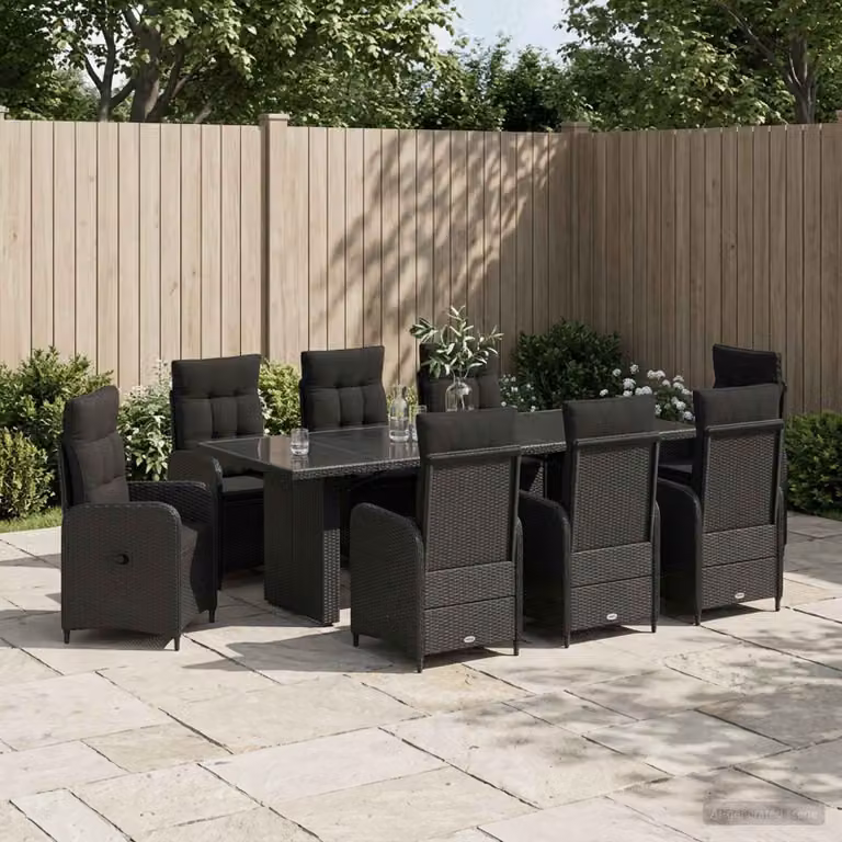 Set da pranzo per esterni vidaXL in polyrattan e legno di acacia nero, 9 pezzi