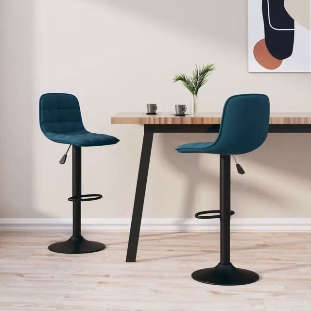 Set di 2 sgabelli da bar vidaXL in velluto blu con base girevole a 360 gradi – 1