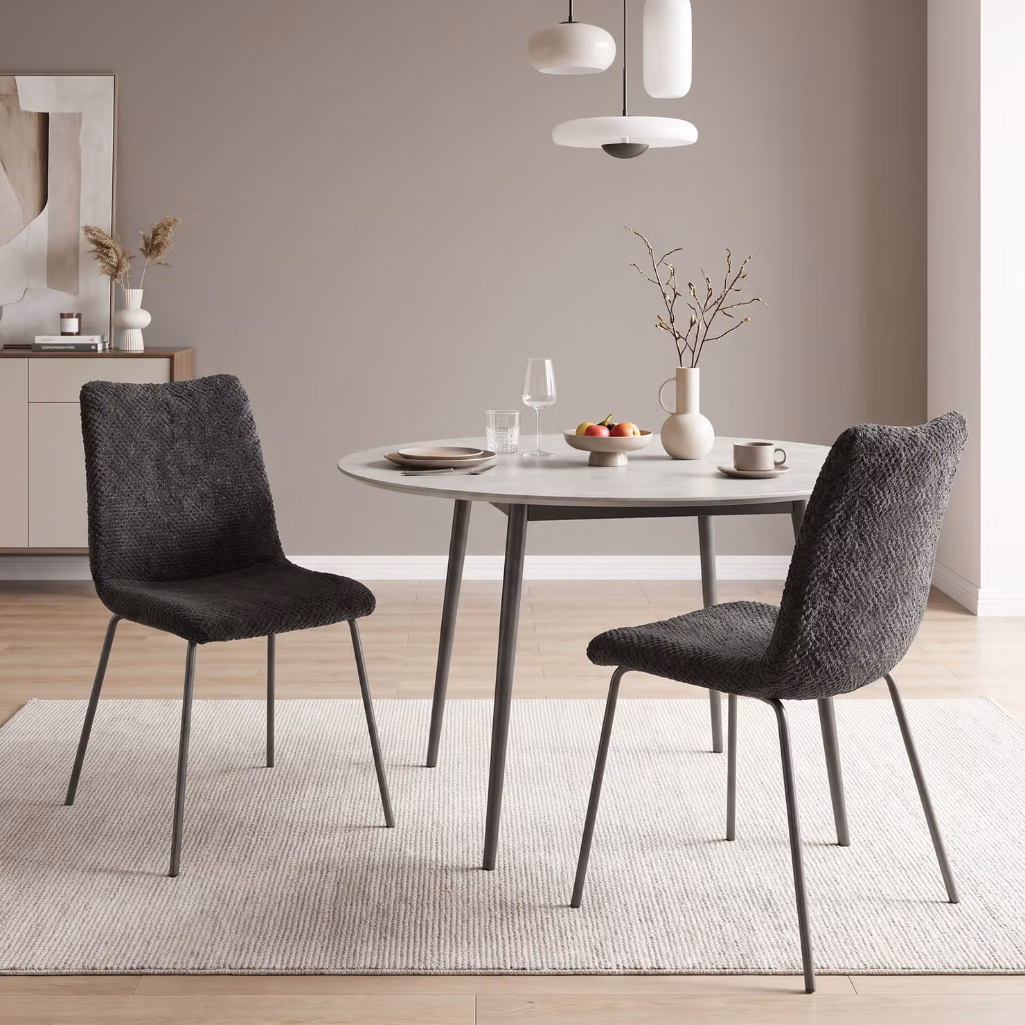 Set di 2 sedie da pranzo imbottite in velluto HOMCOM con schienale incurvato, Grigio Scuro – 2