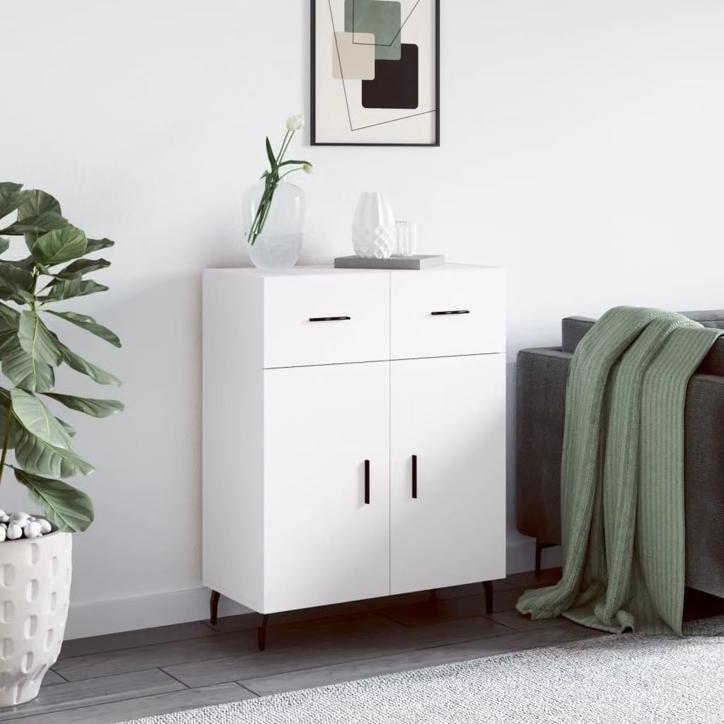 Credenza moderna vidaXL in legno e metallo bianca L: 69,5 cm, P: 34 cm, H: 90 cm