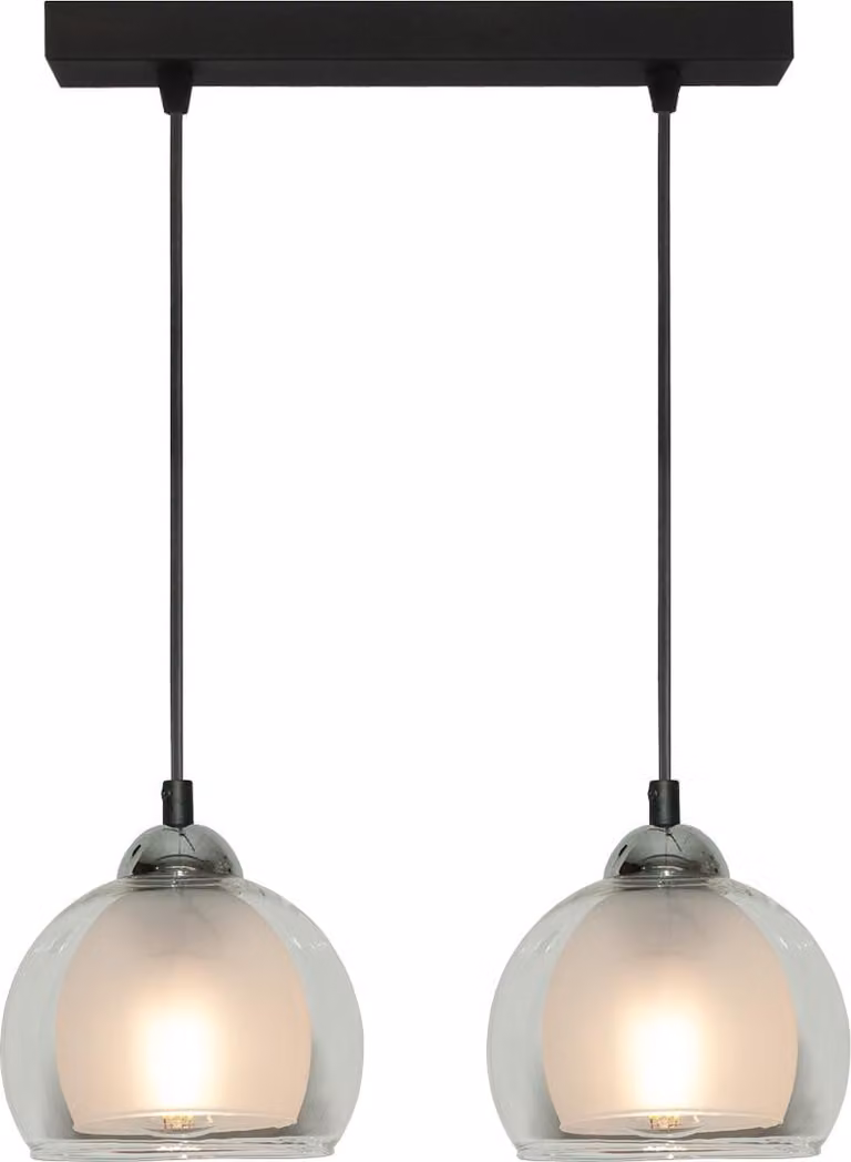 Lampada a sospensione di design nera con vetro, regolabile in altezza
