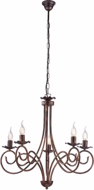 Lampadario a soffitto Alma di Belight in stile provenzale con 5 luci, in metallo nero e rame – 1