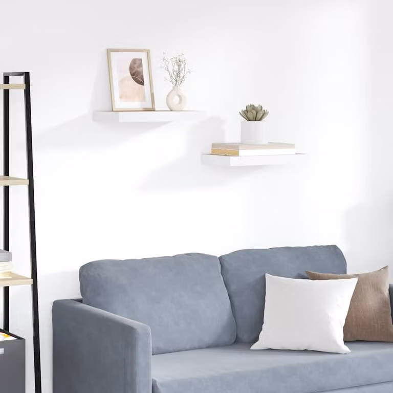 Set di 2 Scaffali da Parete vidaXL in MDF e Metallo, Colore Rovere e Bianco, L 50 x P 23,5 x H 3,8 cm