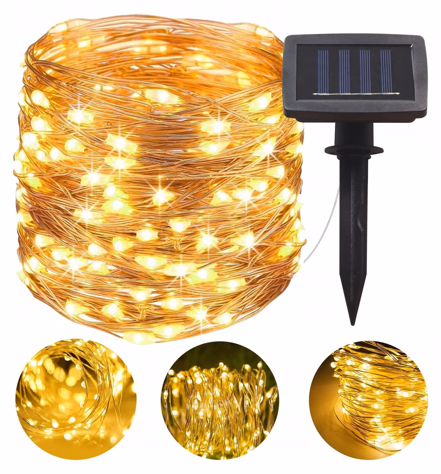 Ghirlande luminose, da giardino a energia solare, filo con 100 LED a luce calda