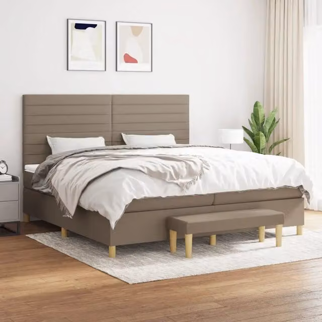 Letto Ibrido con Giroletto a Molle e Materasso vidaXL in Tessuto Beige e Bianco L/P/H: 200 x 200 x 28 cm