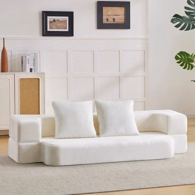 Divano letto moderno REDOM a 2 posti in foam bianco, L/P/H: 110 x 31 x 31 cm