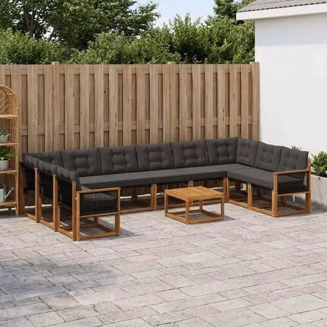 Set di divani da esterno 11 pz Naturale e Nero 3382256