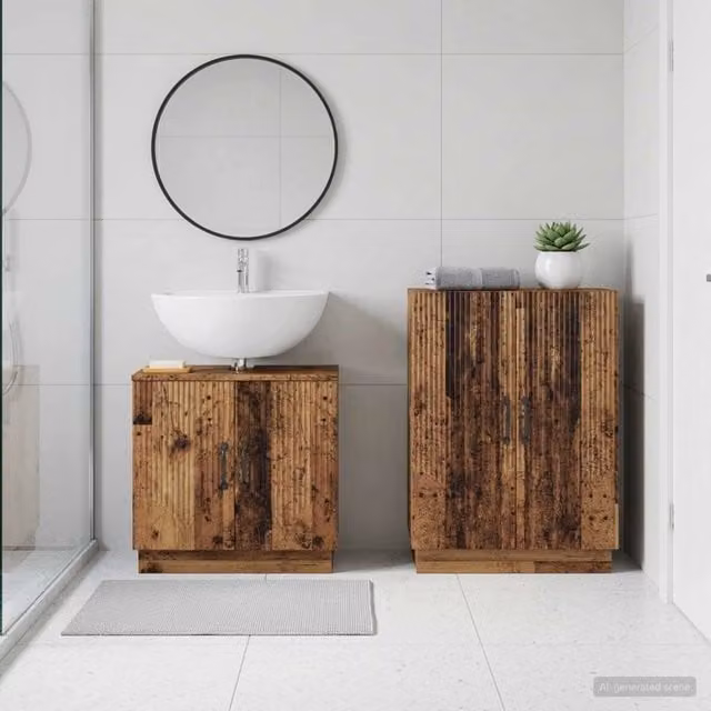 Set di mobili da bagno moderni vidaXL composto da mobile lavabo e mobile laterale in legno marrone opaco – 1