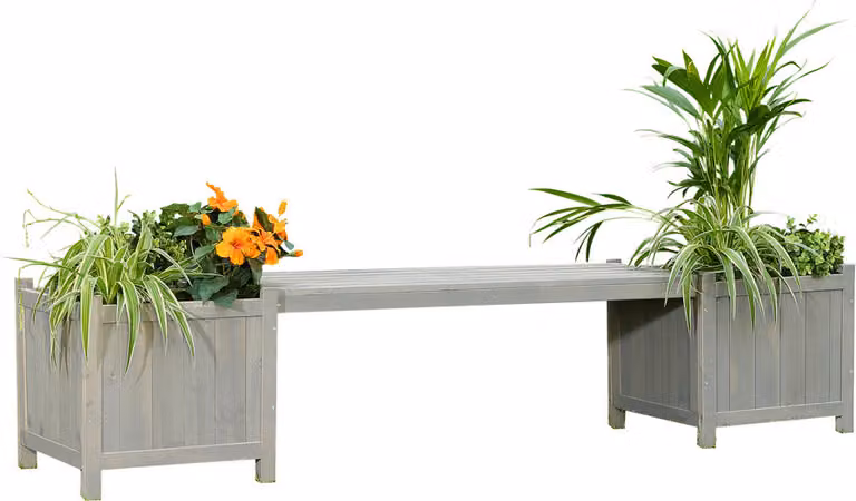 Panchina da giardino con fioriere in legno grigio Panchina con fioriere