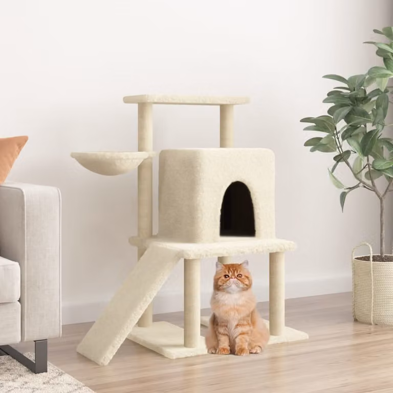 Albero per gatti vidaXL con tiragraffi in sisal, colore beige, Altezza: 96,5 cm