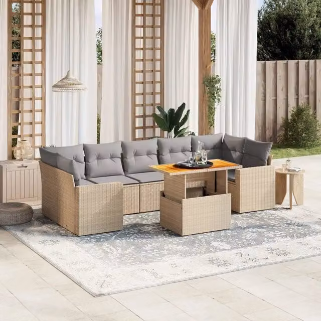 Set Divano da Giardino 8 pz con Cuscini Beige in Polyrattan 3271227