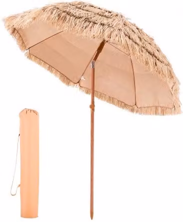 VEVOR Ombrellone da Spiaggia in Paglia 1981 mm Inclinabile, Ombrellone da Esterno Spiaggia Giardino Stile Hawaiano di Paglia in PP Pieghevole Parasole di Paglia per Cortile Piscina Giardino