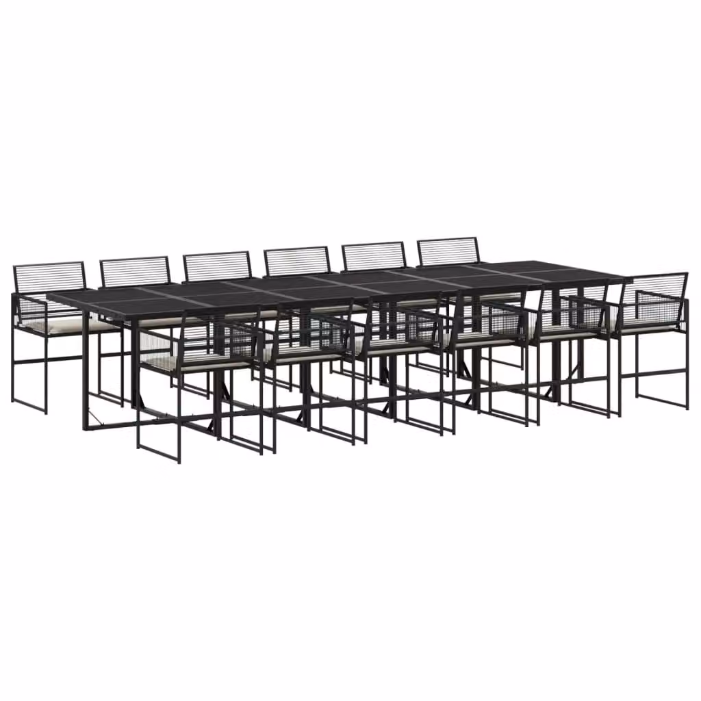 Set da Pranzo da Giardino 13pz con Cuscini Nero in Polyrattan