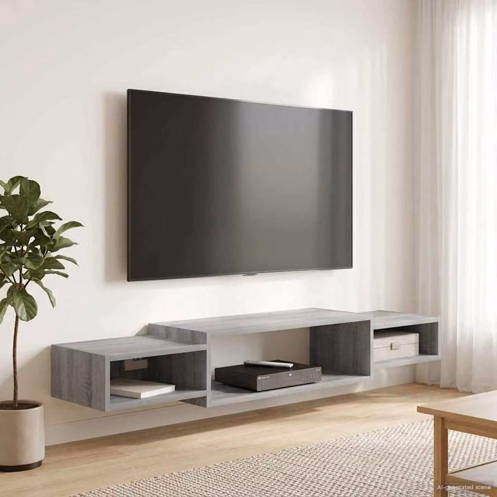 Mobile TV da parete vidaXL in stile moderno, colore grigio, L 140 x P 28 x H 21 cm