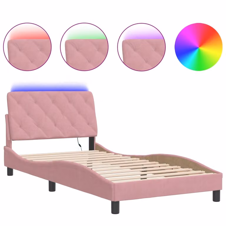Giroletto con LED senza Materasso Rosa 100x200 cm in Velluto