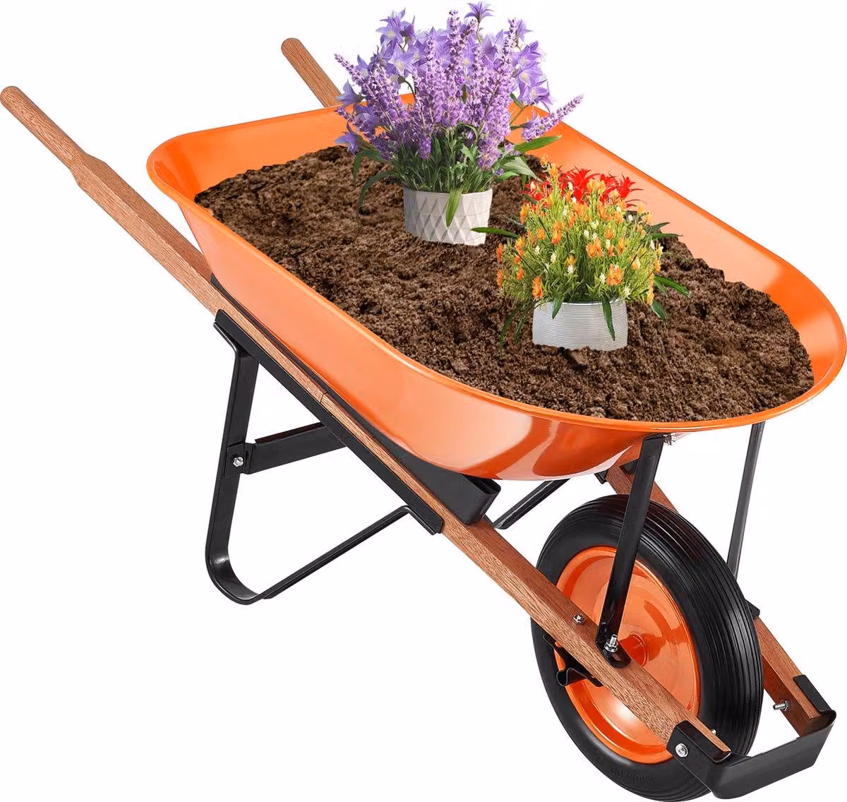 Carrello da trasporto – Carrello da giardino con grande capacità e ruote inPoliuretano– Capacità di carico: 120 kg – Arancione/Nero