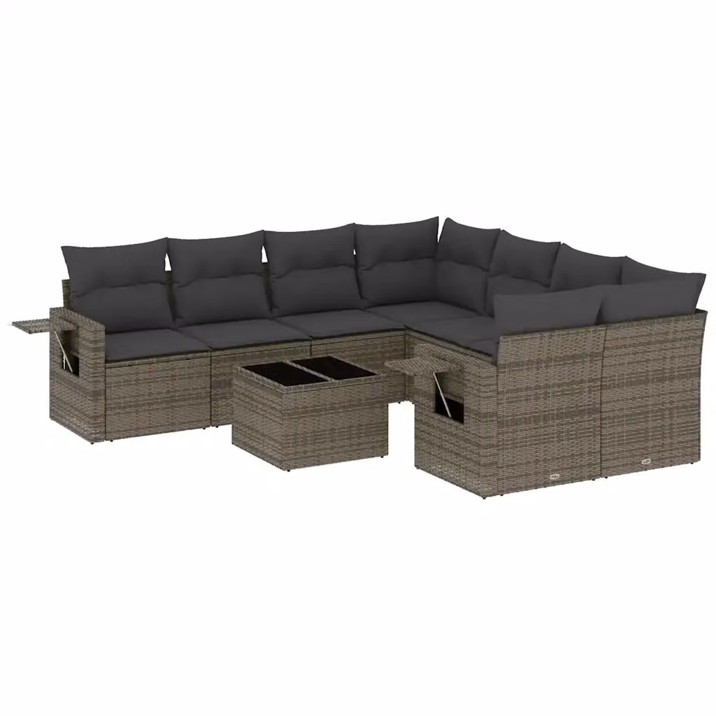 vidaXL Set Divano da Giardino 9 pz in Polyrattan Grigio con Cuscini e Tavolino – 2