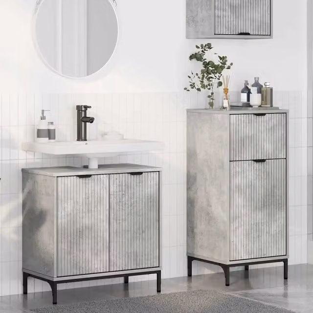 Set di mobili per il bagno moderno vidaXL composto da mobile lavabo e mobile contenitore in legno e metallo, colore grigio e nero