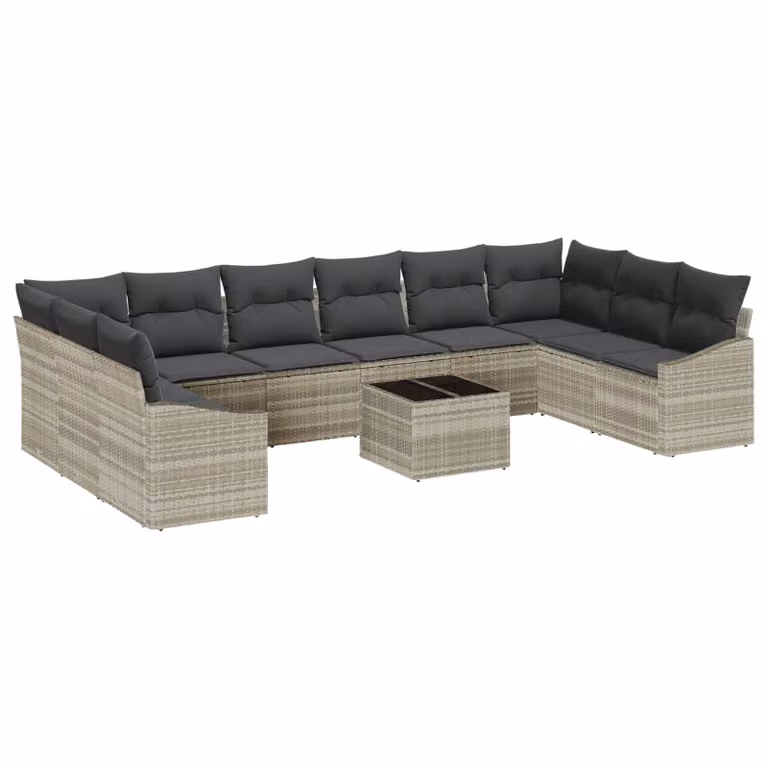 Set Divano da Giardino vidaXL in Polyrattan Grigio con Cuscini e Tavolino da Esterno
