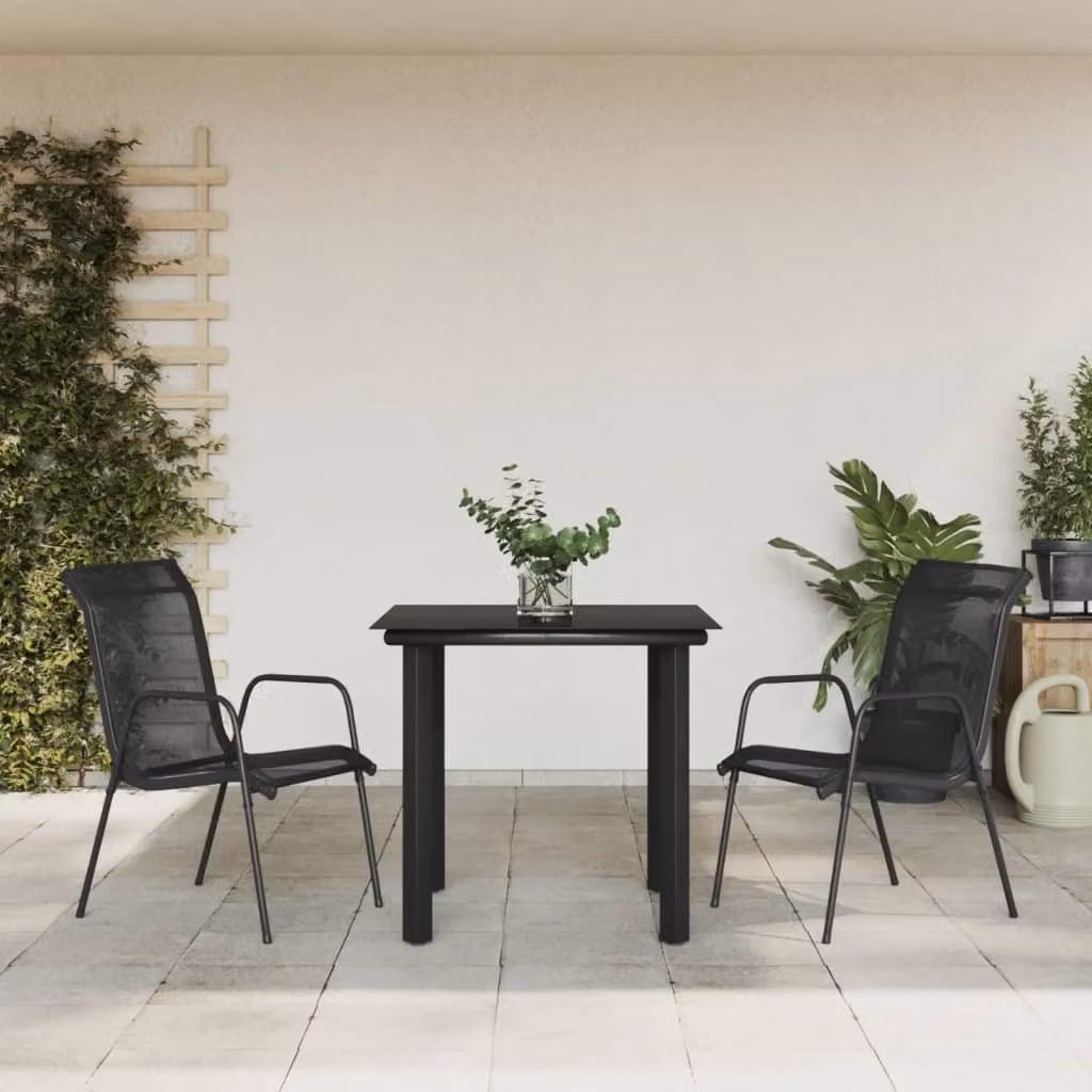 The Living Store Set da pranzo da giardino a 3 pezzi in acciaio nero e textilene
