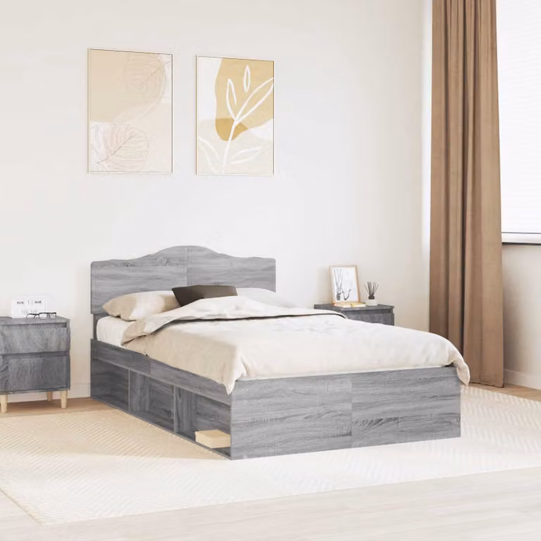 Struttura del letto Sonoma vidaXL in pino massello e MDF, colore grigio, L/P: 120 x 200 cm