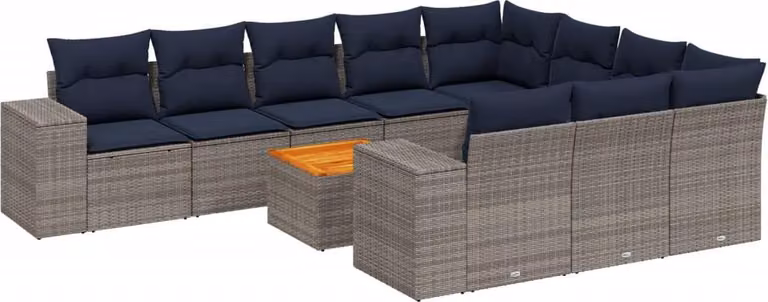 Set Divani da Giardino 11 pz con Cuscini Grigio in Polyrattan