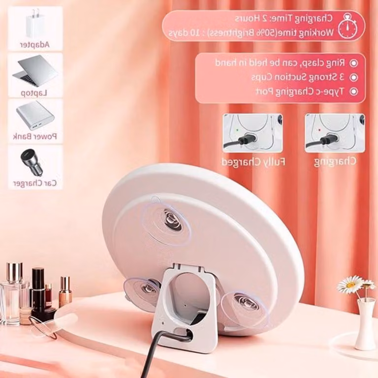 Specchio cosmetico ingrandente con ingrandimento 30x, luce regolabile e 3 ventose, ideale per l'uso domestico e in viaggio