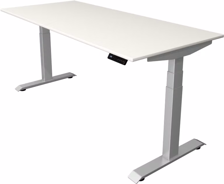Scrivania Move 4 regolabile elettricamente in altezza, colore struttura:argento, dimensioni piano d'appoggio:180 x 80 cm, colore piano d'appoggio:bianco