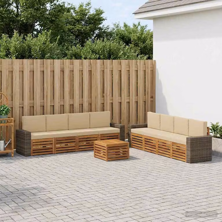 vidaXL Set di divani da esterno 9 pz in legno di acacia con tavolo da caffè, colore beige e marrone