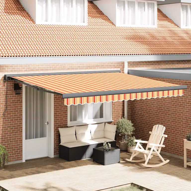 Tenda retrattile vidaXL in alluminio e poliestere, colori giallo, bianco e nero, L: 4,5 m x P: 3 m