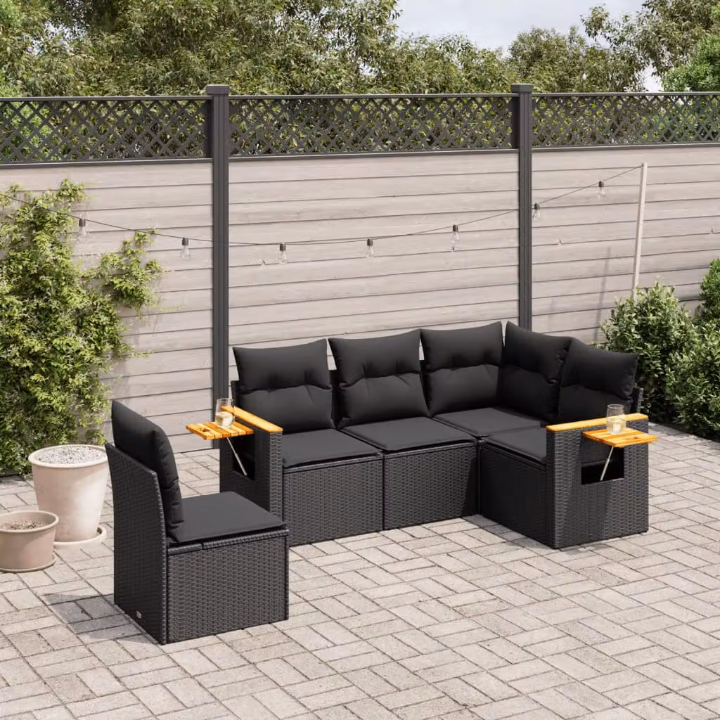 Set di Divani da Giardino vidaXL a Forma di L con Tavolino e Cuscini, Nero – 1