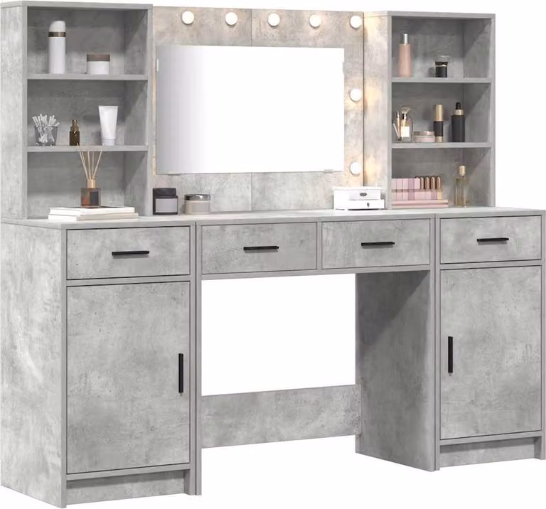 Set da tavolo da trucco con LED con porta 3 pcs Grigio cemento