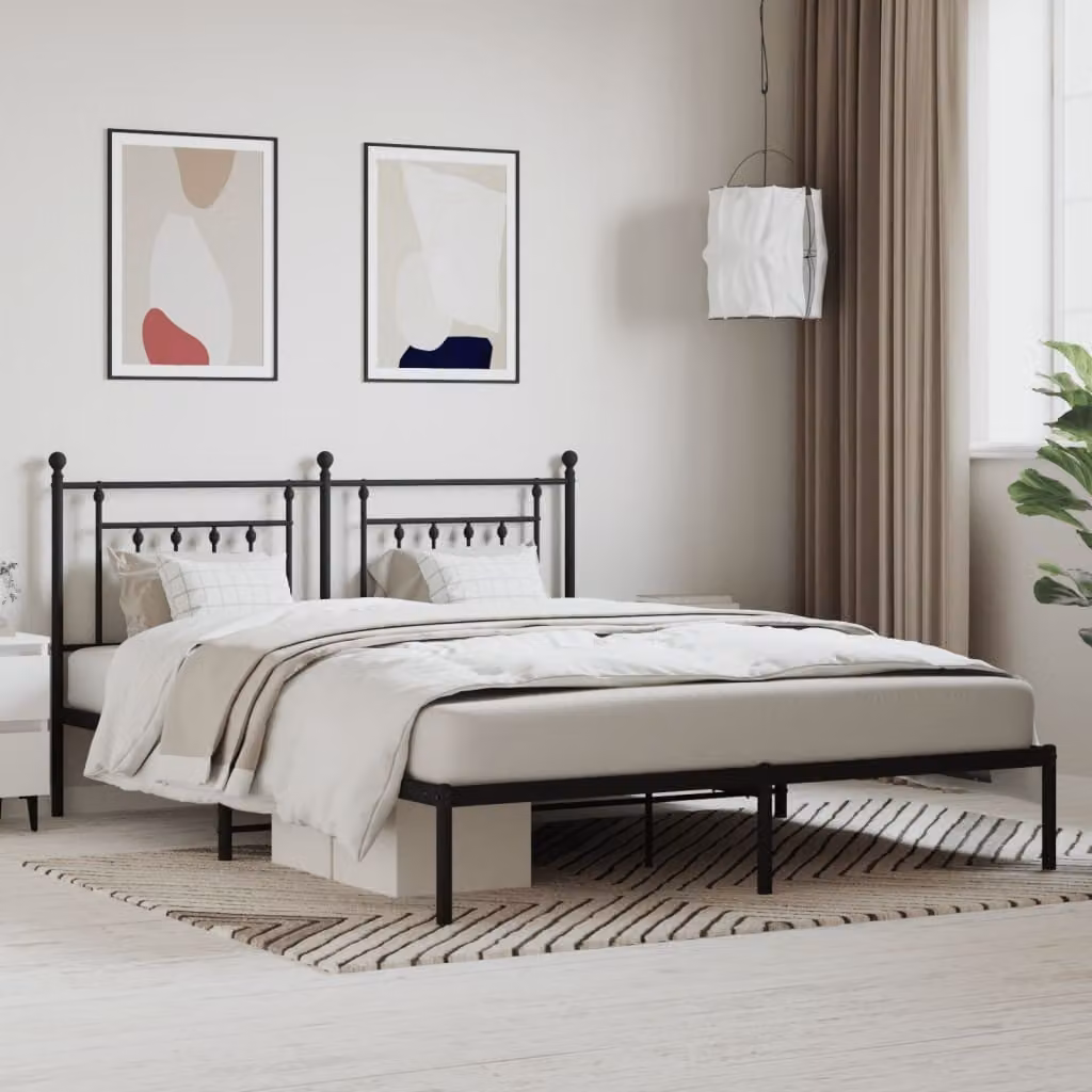 The Living Store Struttura letto con testiera in metallo nero 160x200 cm