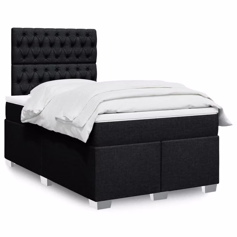 vidaXL Letto Ibrido con Giroletto a Molle e Materasso in Tessuto Nero e Bianco L/P/H: 120 x 200 x 150,5 cm