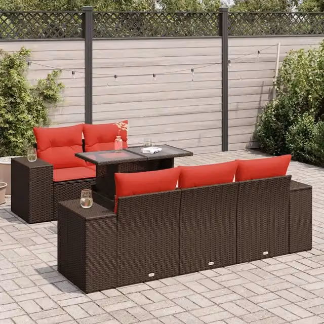 Set Divano Giardino 6 pz con Cuscini Marrone Polyrattan Acacia 3326735
