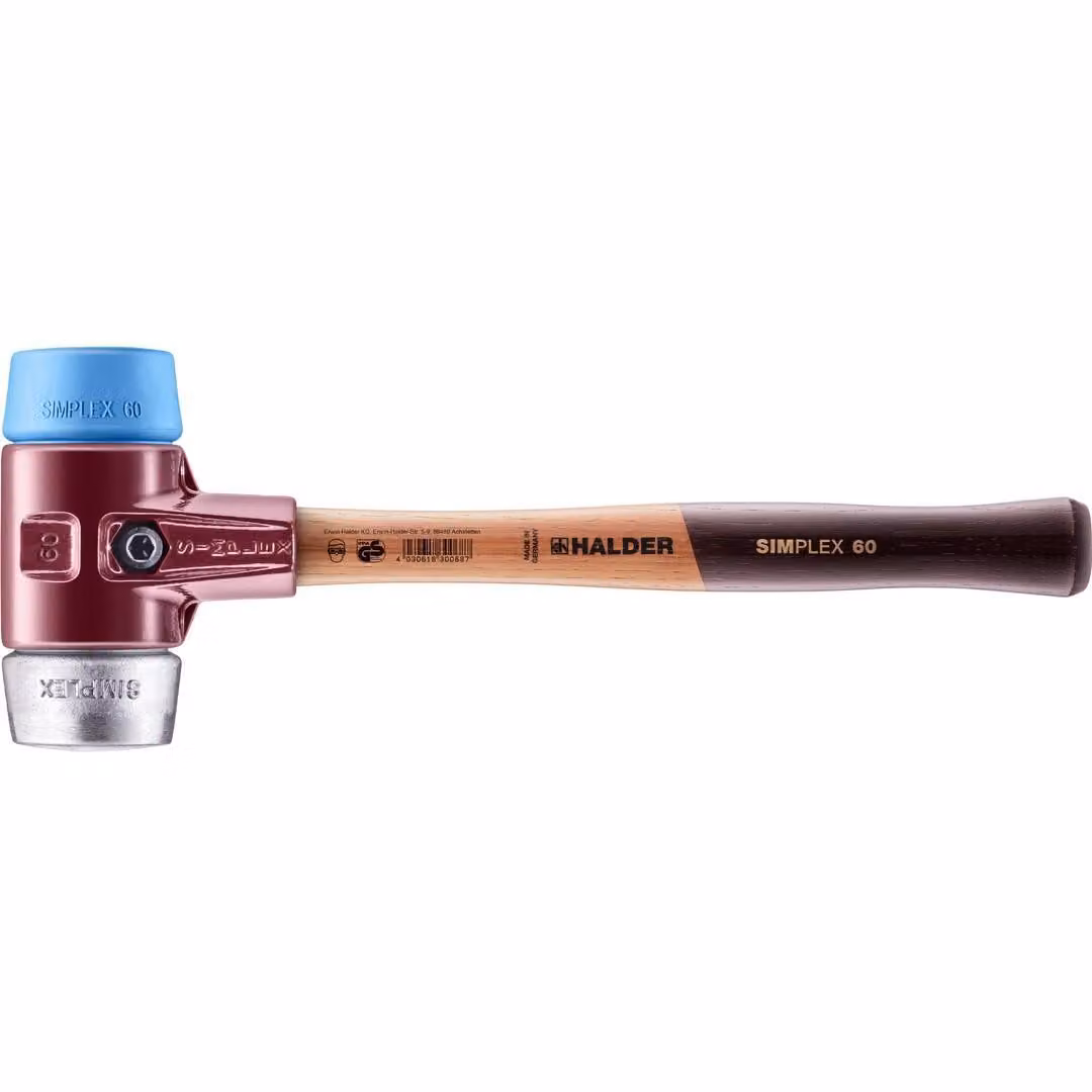 Mazza SIMPLEX soft-face con alloggiamento TE e manico in legno, Ø 60, TPE-soft / metallo morbido