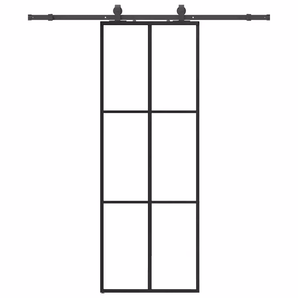 Porta Scorrevole Moderna vidaXL in Vetro Trasparente con Telaio in Alluminio Nero L: 76 cm, H: 205 cm – 2