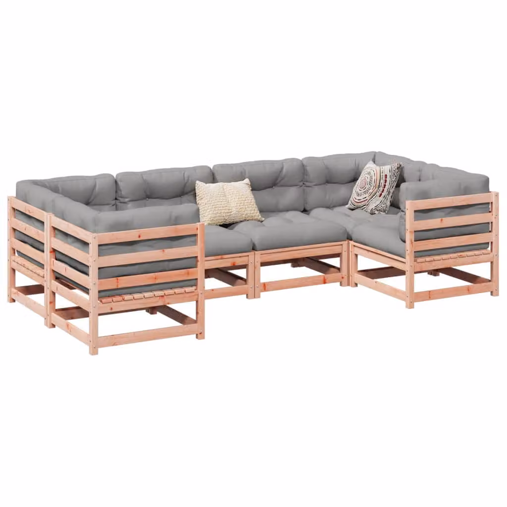 Set di divani da giardino vidaXL a forma di L composto da 6 pezzi in legno massello con cuscini inclusi, disponibile in marrone o grigio