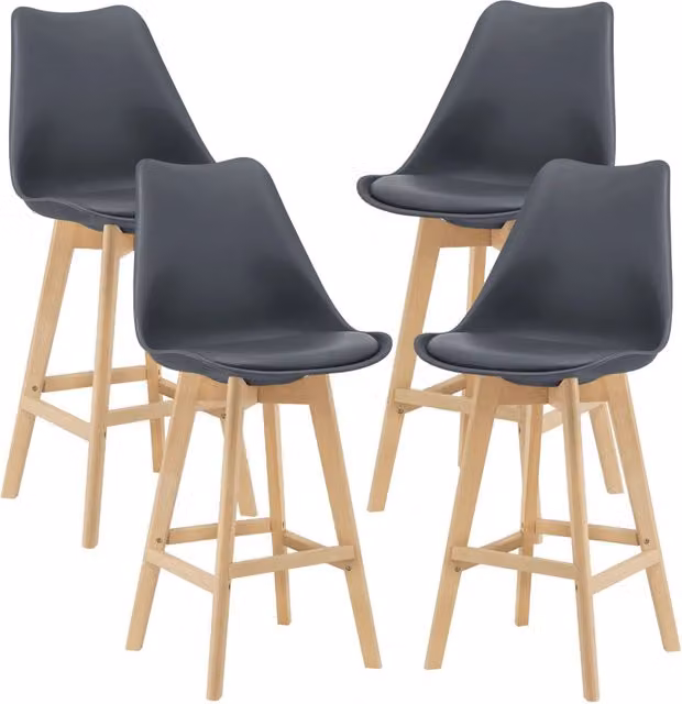 Set di 4 sgabelli da bar Lublin en.casa con seduta imbottita in tessuto grigio e gambe in legno di faggio – 1