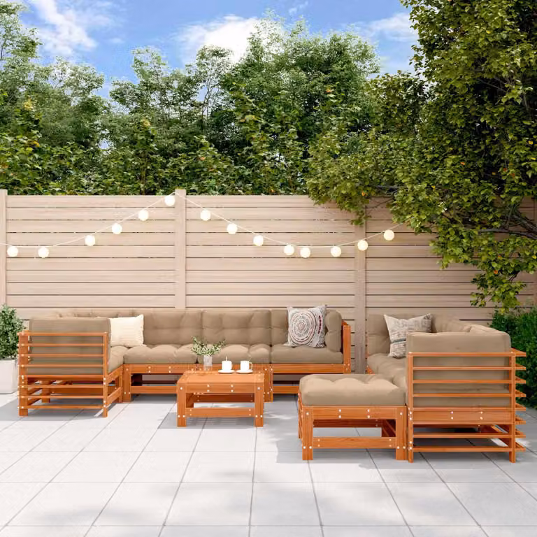 Maison Exclusive - Set da lounge per giardino, 10 pezzi, color marrone cera, legno di pino massello