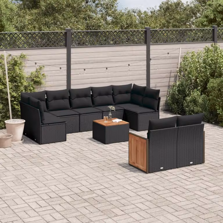 Maison Exclusive - Set da giardino 10 pezzi con cuscini in polyrattan nero