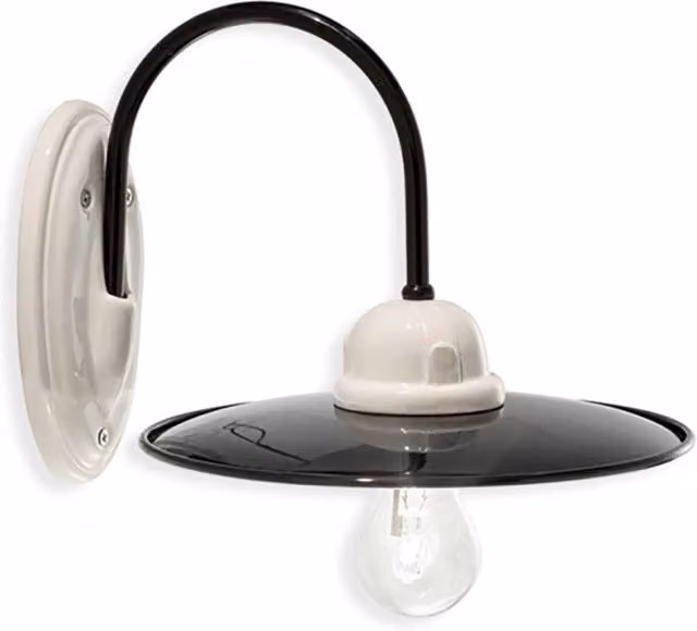 Applique Industrial Potenza Ferro E Ceramica Nero E Decorata Lucida 1 Luce E27