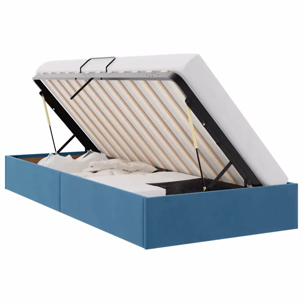 Letto ottomano con contenitore vidaXL in velluto blu, L 90 x P 200 cm – 2