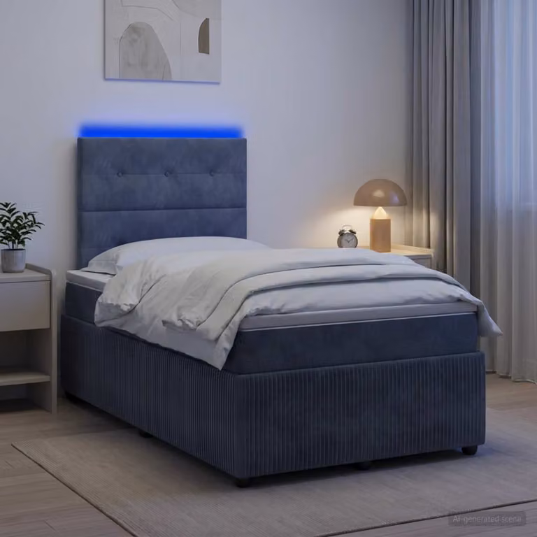 Letto Box Spring Hybrid vidaXL con Materasso e Illuminazione LED, Porta USB e Contenitore, Grigio e Bianco, L/P: 120 x 200 cm